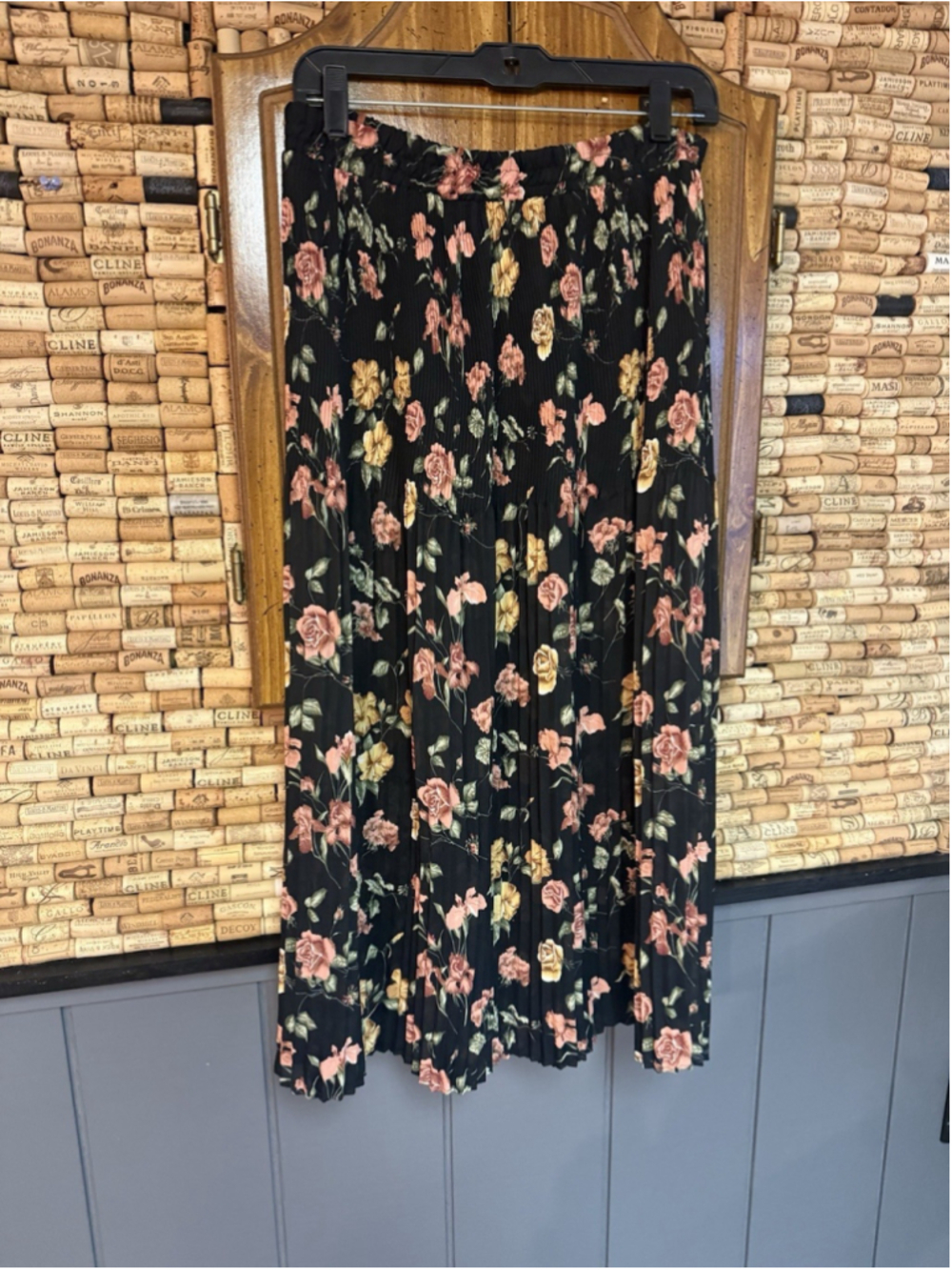 Vintage 90s David Paul New York Rose Floral Pleated Maxi Skirt Whimsy Sz L USA